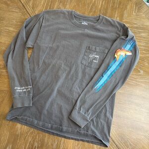 Guy Harvey original Gray Long Sleeve Shirt with Blue and Orange Fish Design